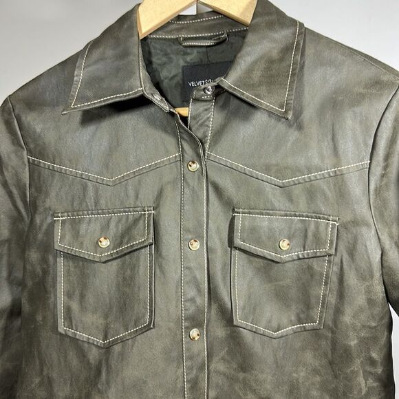 VELVET HEART Women's Vegan Leather Button-Up Shacket Green Size Extra Small - Picture 4 of 8